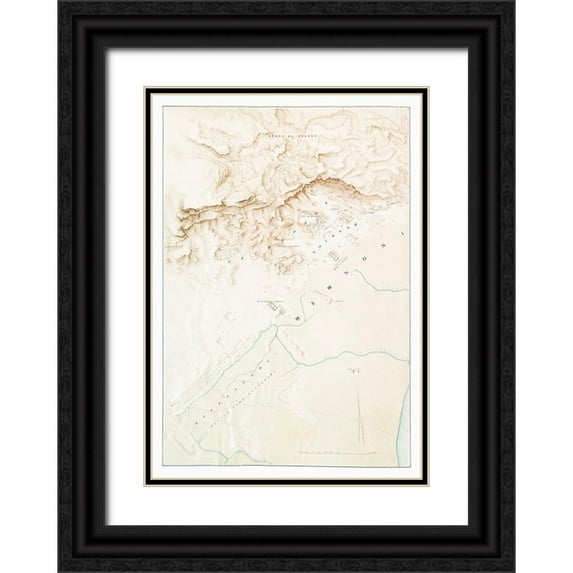 d Avennes, Emile Prisse 24x32 Black Ornate Wood Framed with Double Matting Museum Art Print Titled - Topographic map of the ruins of Thebes