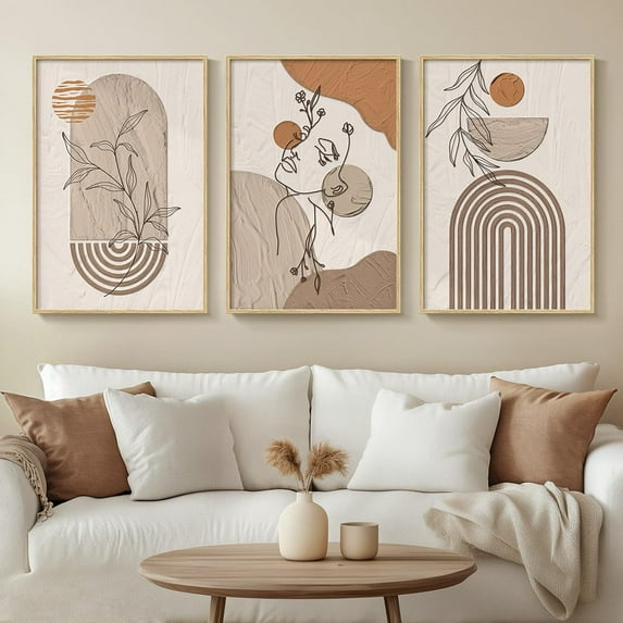 d Boho Canvas Wall Art Set of 3 Abstract Geometric Art Prints for Living Room, Hallway, Bedroom, Office, 24x36 Inch