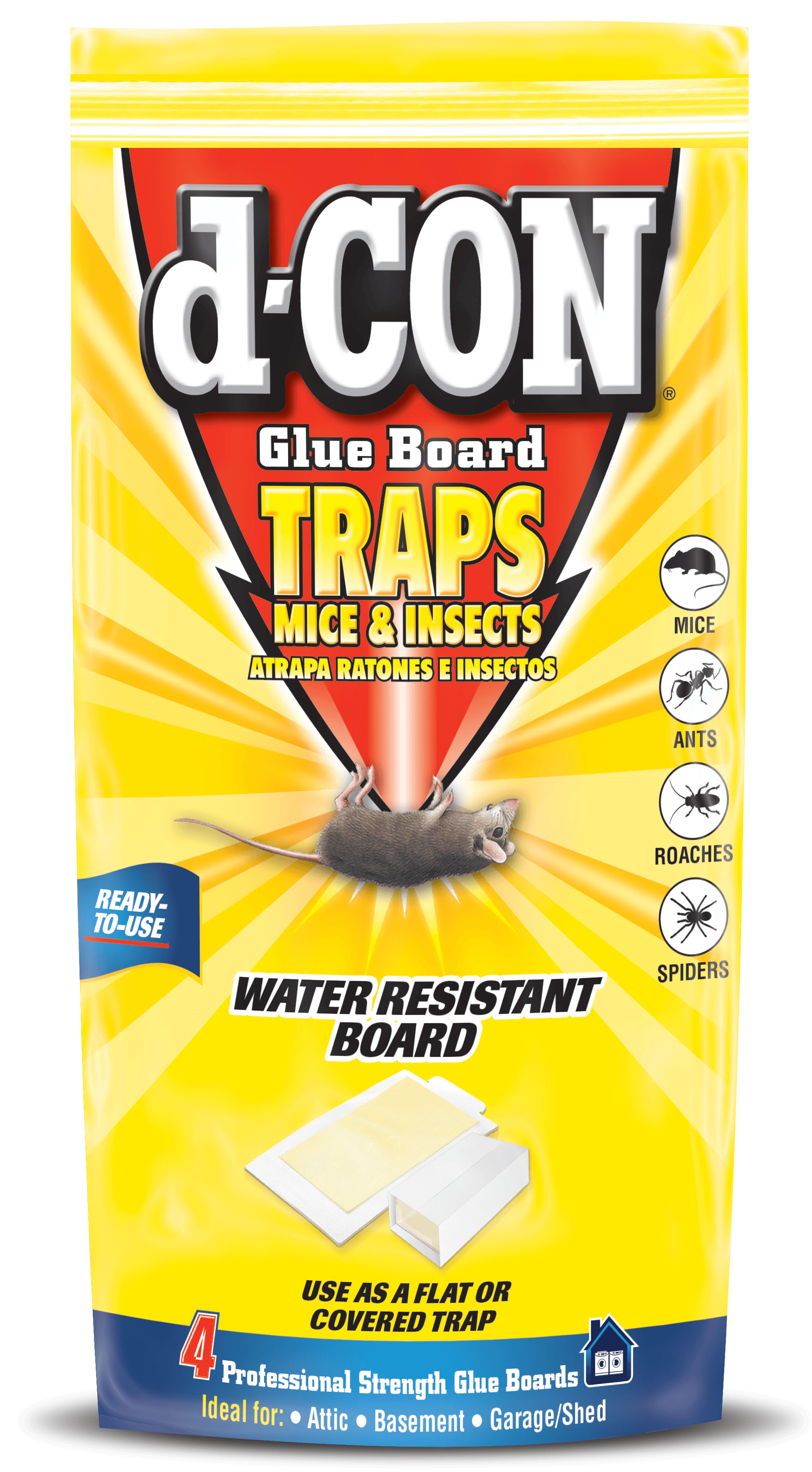 D-con Mouse Glue Trap, Plastic, 4 Traps/Box, 12 Boxes/Carton
