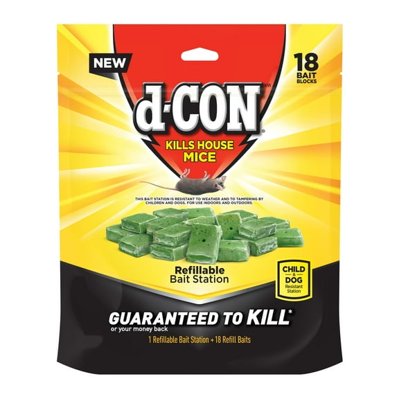 d-CON Refillable Corner Fit Mouse Bait Station 1 Trap + 18 Baits (Pack of 8)