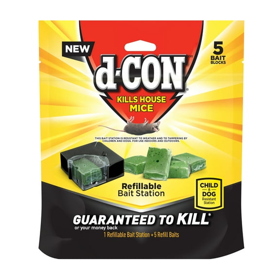 d-CON Refillable Corner Fit Mouse Poison Bait Station, 1 Trap + 5 Refills