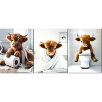 d Funny Bathroom Canvas Wall Art Set of 3, Cute Highland Cow Wall Decor Paintings, Vintage Rustic Animal Pictures Prints Farmhouse Home Decor for Restroom Toilet 16x24 inch