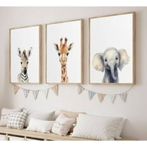 d Kid'S Room Animals Wall Art Pictures Set of 3 Cute Giraffe Zebra Elephant Canvas Prints Woodland Nursery Posters Watercolor Wall Decor Painting For Baby Boys And Girls Room 16x24in