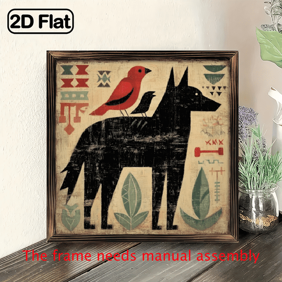- d Plane- Square Wooden Board Painting Decorative Signs And Plaques, Featuring Rustic Wolf And Red Bird Designs- Vintage Wooden Frame Farmhouse Decor, Inspired by Nature And Wildlife, Suitable