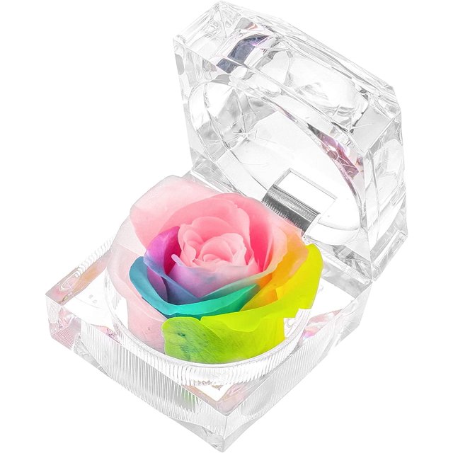 d Real Preserved Rose i Clear Rig Box, Cut Eterity Flower That Lasts