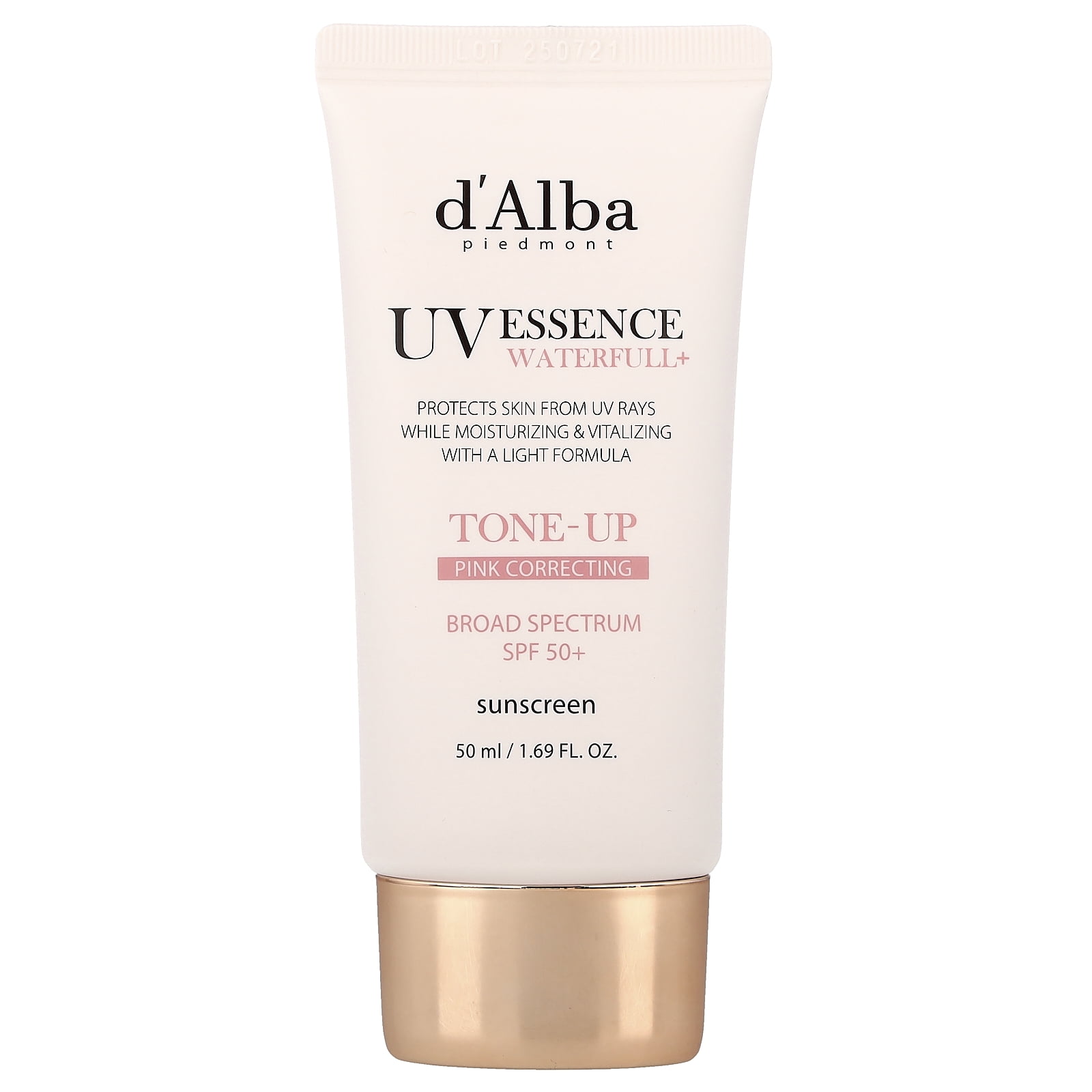 d'Alba UV Essence Waterfull+ Sunscreen, Tone-Up Pink Correcting, SPF 50+, 1.69 fl oz (50 ml)
