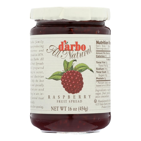 D'Arbo All Natural Fruit Spread - Raspberry - Case of 6 - 16 oz.