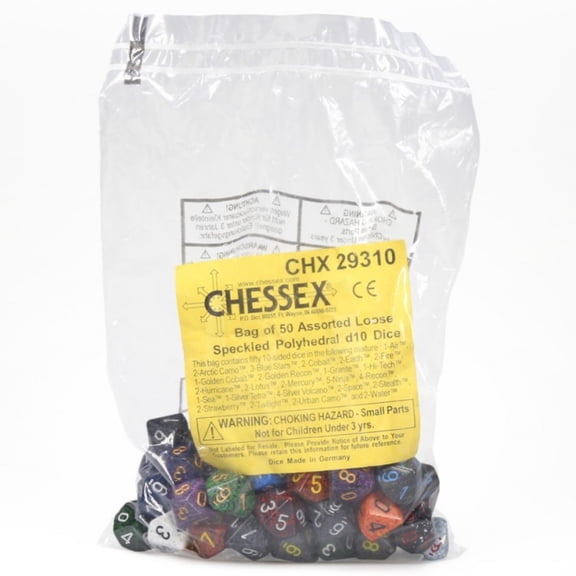 Chessex Manufacturing 29310 Speckled D10 Poly Assorted Bagged Dice, Bag - 50