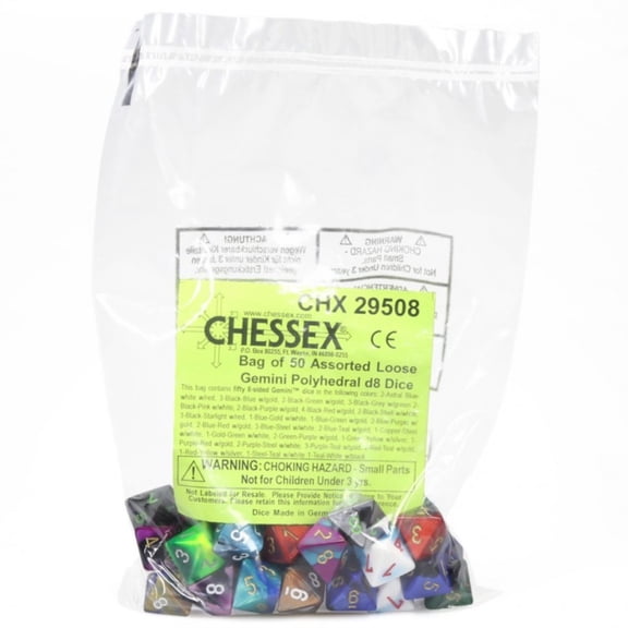 Chessex Manufacturing 29508 Gemini Poly D8 Assorted Dice, Bag - 50