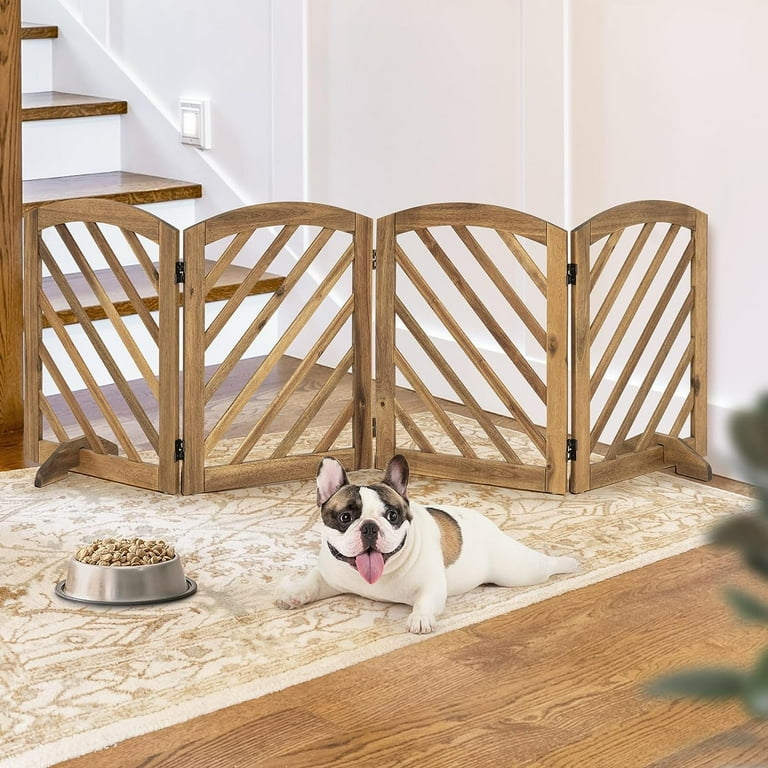 Dcee Freestanding Wooden Pet Gate 81 in. Solid Acacia Wood Foldable Dog Gate White Retangular