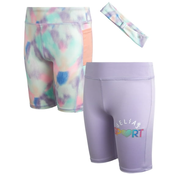 dELiA*s Girls' Active Shorts - 2 Pack Performance Bermuda Bike Shorts with Headband