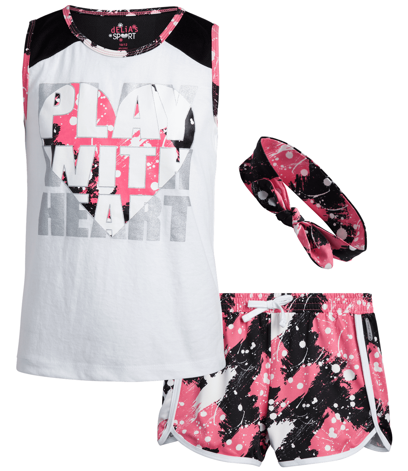 dELiA*s Girls' Active Shorts Set - 2-Piece Shirt and Gym Shorts with  Headband 