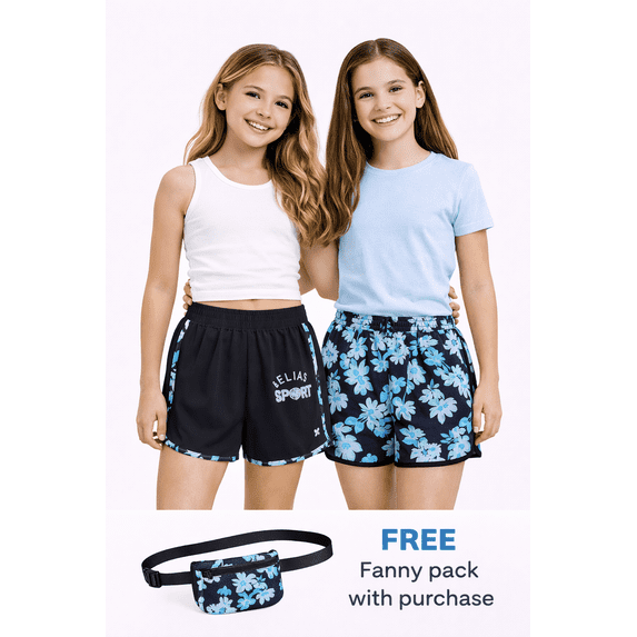 dELiA*s Girls Athletic Shorts - 2 Pack Running Dophin Shorts for Girls with Fanny Pack (Sizes: 7-16)