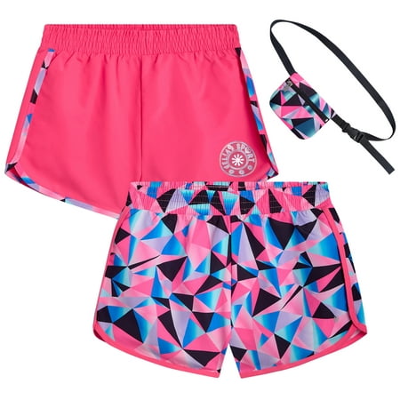 dELiA*s Girls Athletic Shorts - 2 Pack Running Dophin Shorts for Girls with Fanny Pack (Sizes: 7-16)