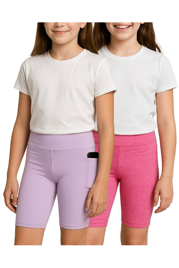 Girls' Biker Shorts - 2 Pack Breathable Stretch Athletic Dance Shorts for Girls, Yoga Running and Activewear Shorts