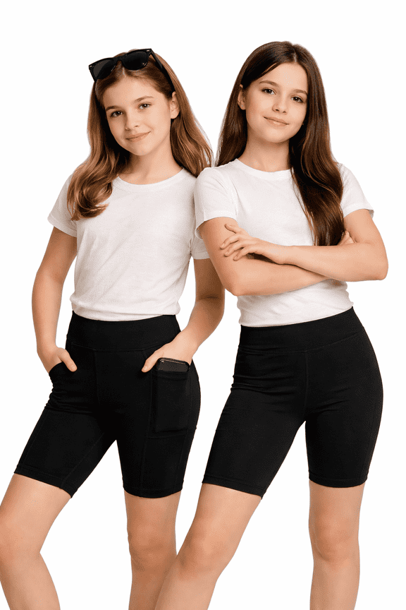 Girls Biker Shorts Breathable Stretch Athletic Yoga Running Dance Shorts for Girls 2 Pack