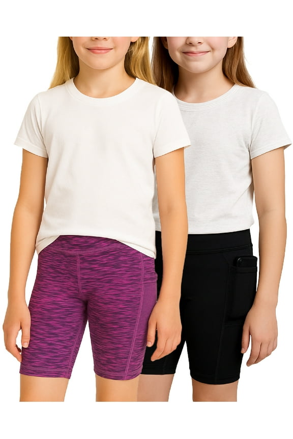 Girls' Biker Shorts - 2 Pack Breathable Stretch Athletic Dance Shorts for Girls, Yoga Running and Activewear Shorts