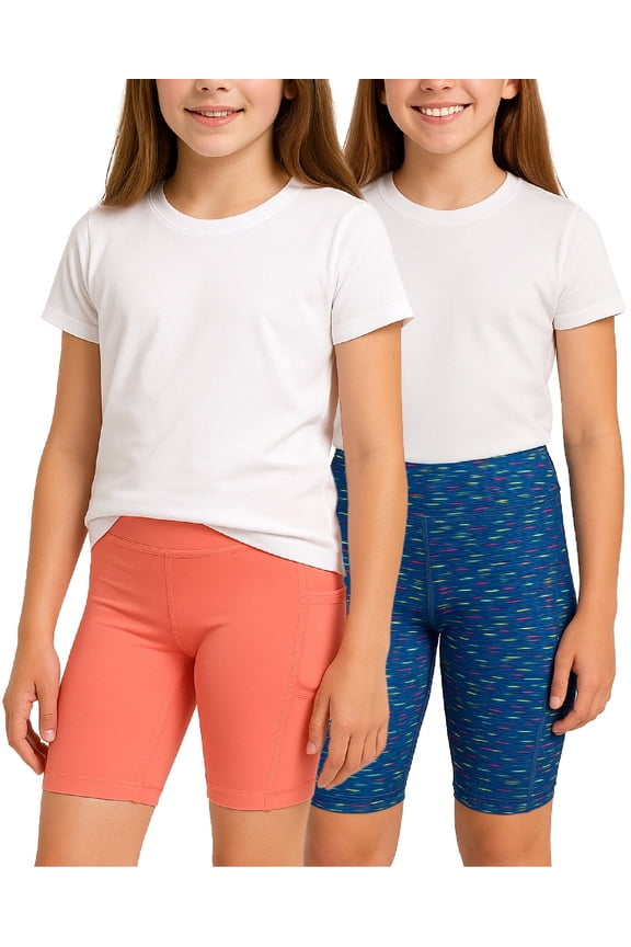 Girls Biker Shorts Breathable Stretch Athletic Yoga Running Dance Shorts for Girls 2 Pack