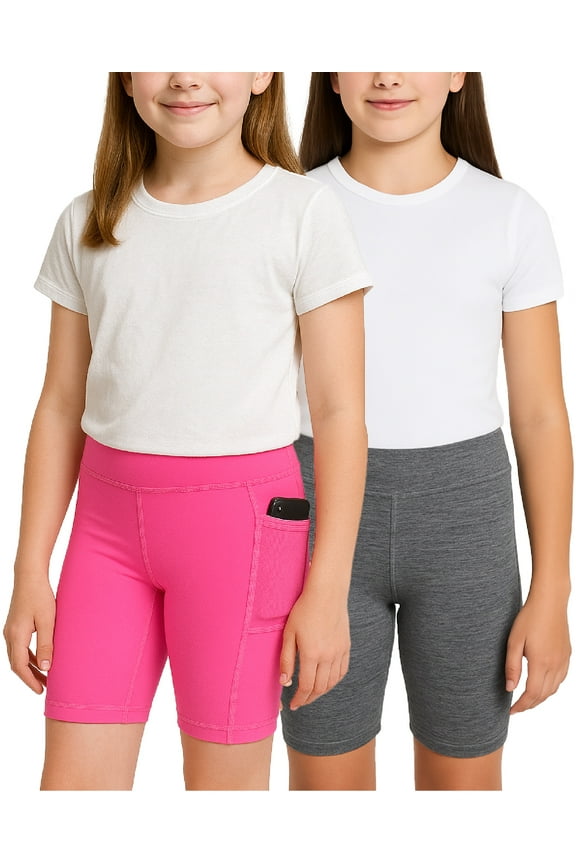 Girls' Biker Shorts - 2 Pack Breathable Stretch Athletic Dance Shorts for Girls, Yoga Running and Activewear Shorts
