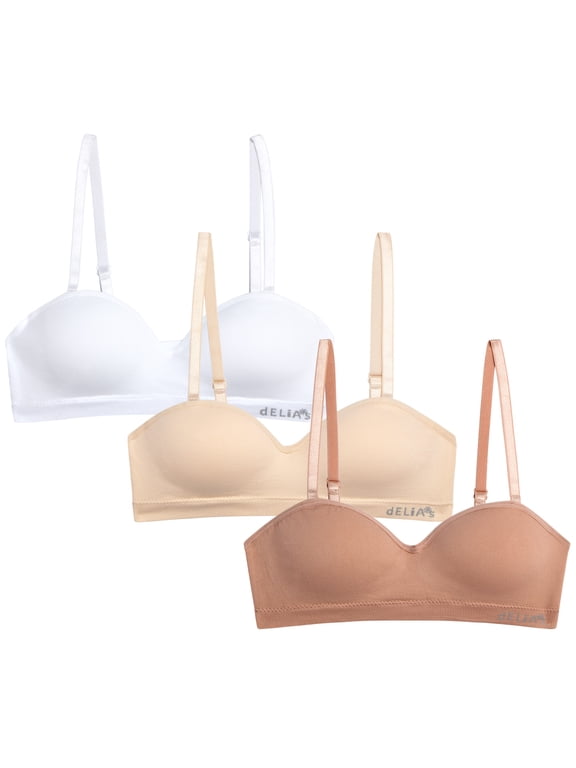 Girls Bras - 3 Pack Seamless Padded Bras for Teens with Removable Straps