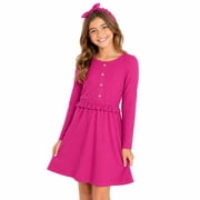 dELiA*s Girls Dress- Long Sleeve Dress for Girls, Dress with Matching Scrunchie 7-16