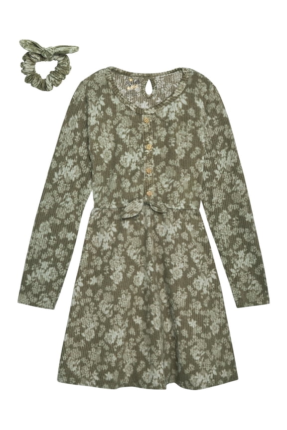 Girls' Dress- Long Sleeve Dress for Girls, Dress with Matching Scrunchie (7-16)