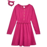 DELIA*S Girls' Dress- Long Sleeve Dress for Girls, Dress with Matching Scrunchie (7-16)