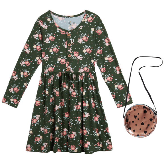 dELiA*s Girls' Dress - Super Soft Casual Long Sleeve Dress with Purse (7-16)