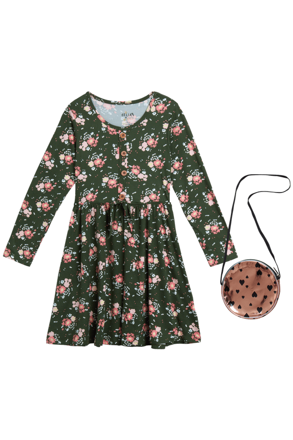 Girls' Dress - Super Soft Casual Long Sleeve Dress with Purse (7-16)