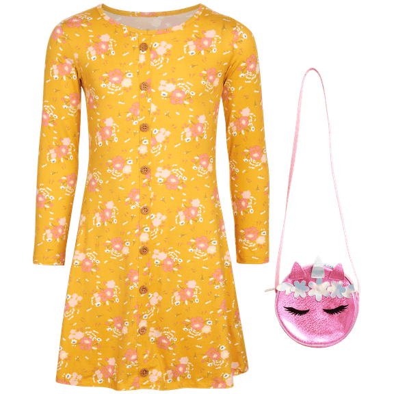 dELiA*s Girls' Dress - Super Soft Casual Long Sleeve Dress with Purse (7-16)