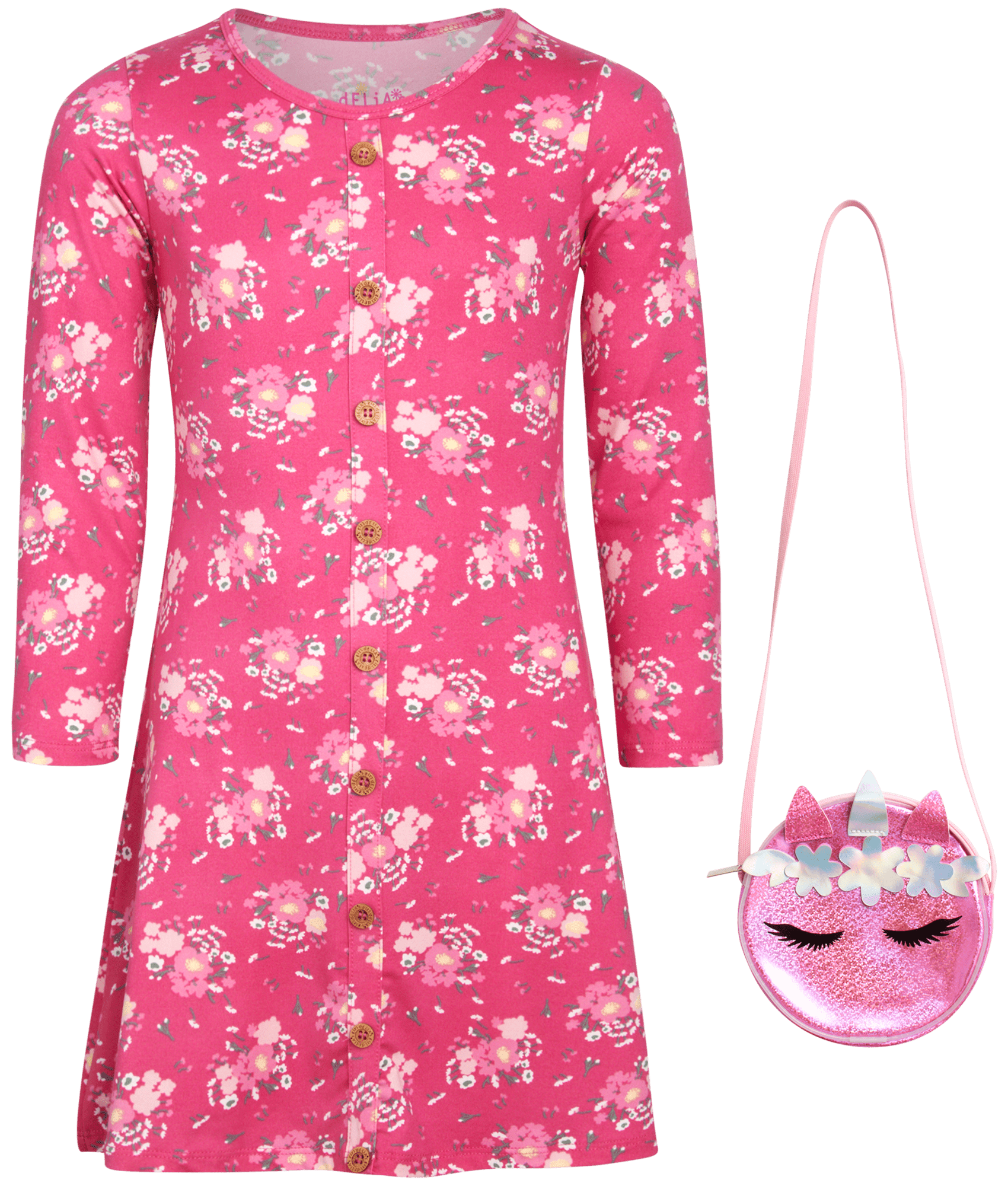 dELiA*s Girls' Dress Super Soft Casual Long Sleeve Dress with Purse