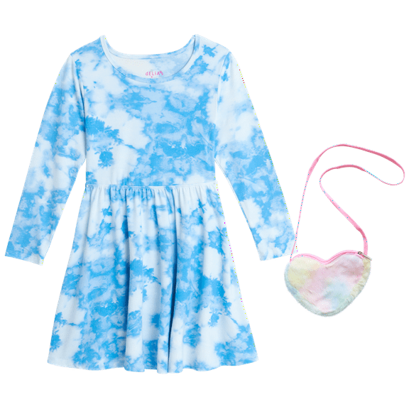 dELiA*s Girls' Dress - Super Soft Casual Long Sleeve Dress with Purse (7-16)