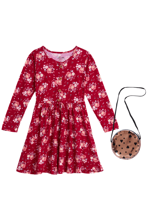 Girls' Dress - Super Soft Casual Long Sleeve Dress with Purse (7-16)