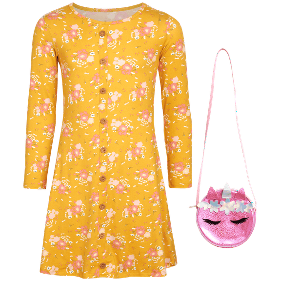 dELiA*s Girls' Dress - Super Soft Casual Long Sleeve Dress with Purse (7-16)