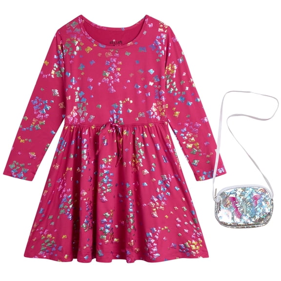 dELiA*s Girls Dress Super Soft Casual Long Sleeve Cute Dress for Girls with Purse Bag