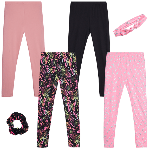 dELiA*s Girls' Leggings - 4 Pack Active Comfort Stretch Leggings, Hair Accessory (7-16)