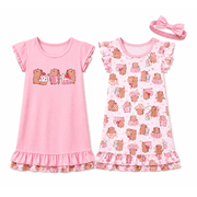 dELiA*s Girls Nightgowns Ruffle Trim Short Sleeve Pajama Sleep Dress with Hair Scrunchie 2 Pack