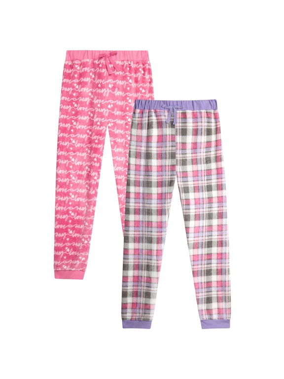 Girls Pajama Pants Cute Pattern Fleece Plaid Girls Pajamas Sleepwear 2 Pack