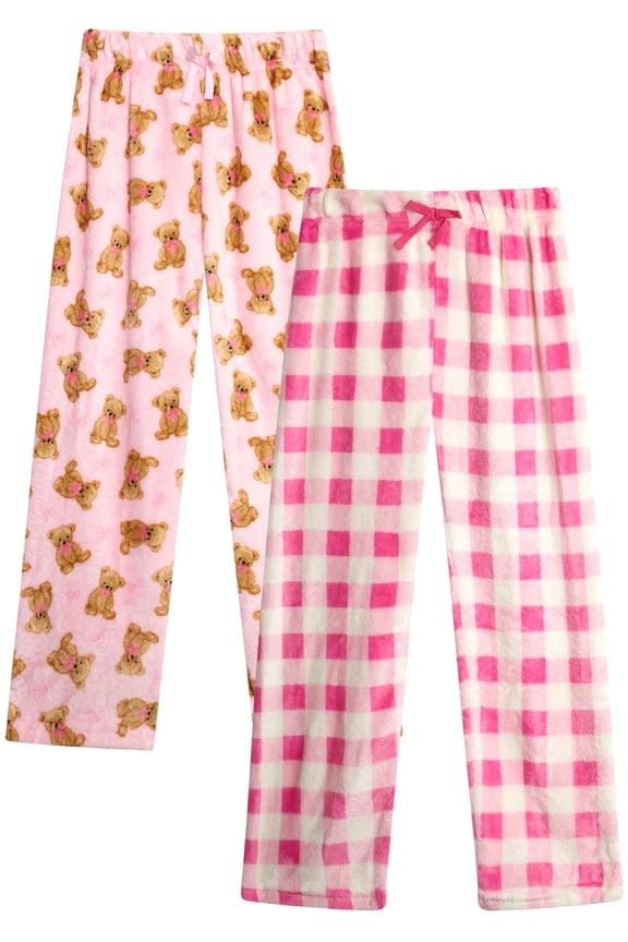 Girls Pajama Pants - 2 pack Cute Pattern Fleece Plaid Girls Pajamas Sleepwear (7-16)