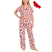 dELiA*s Girls Pajama Set Soft Cozy Button Down Sleepwear Pajamas for Girls with Spa Headband 2 Piece