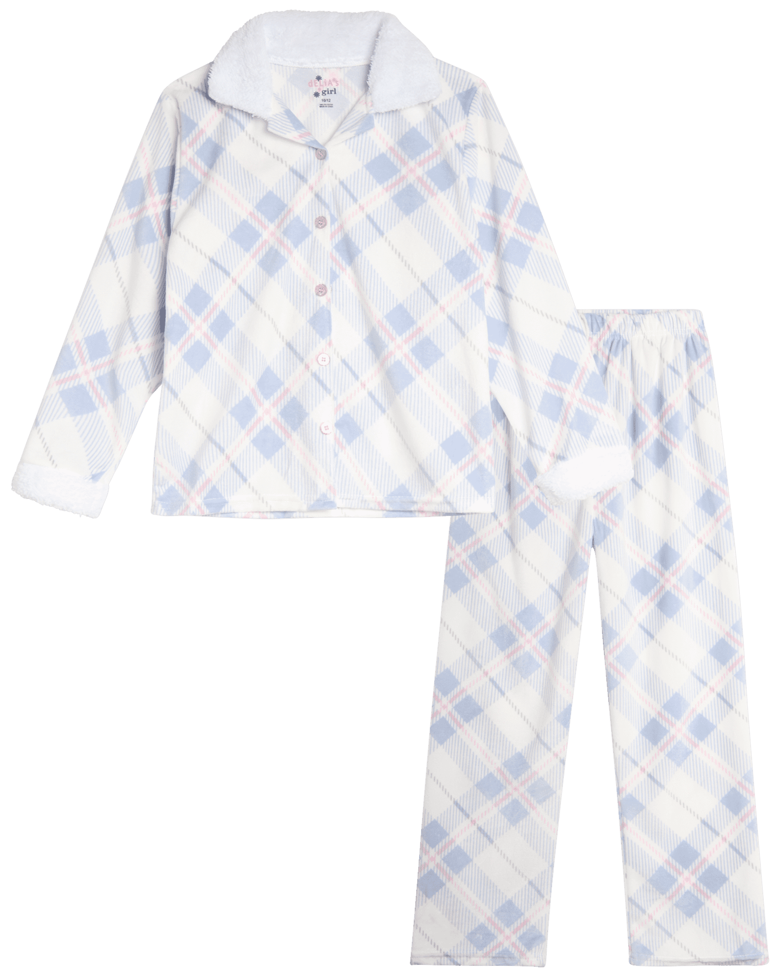 delia-s-girls-pajama-set-2-piece-flannel-sleep-shirt-with-sherpa