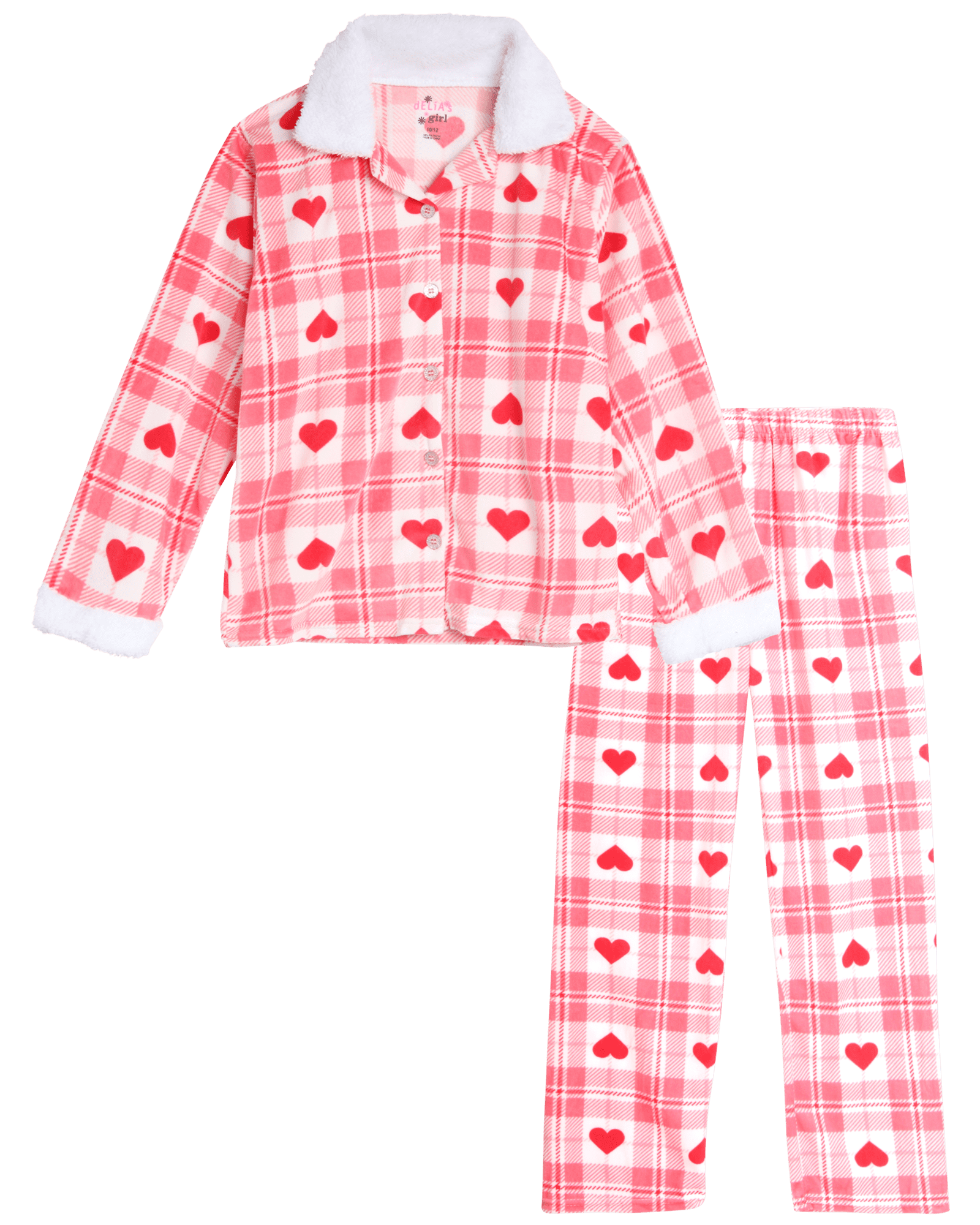 dELiA*s Girls' Pajama Set - 2 Piece Flannel Sleep Shirt with Sherpa ...