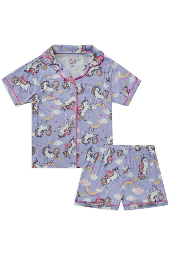 Girls Pajamas Set - 2 Piece Button Down Shirt and Pajama Shorts Cute Pajamas for Girls (4-16)