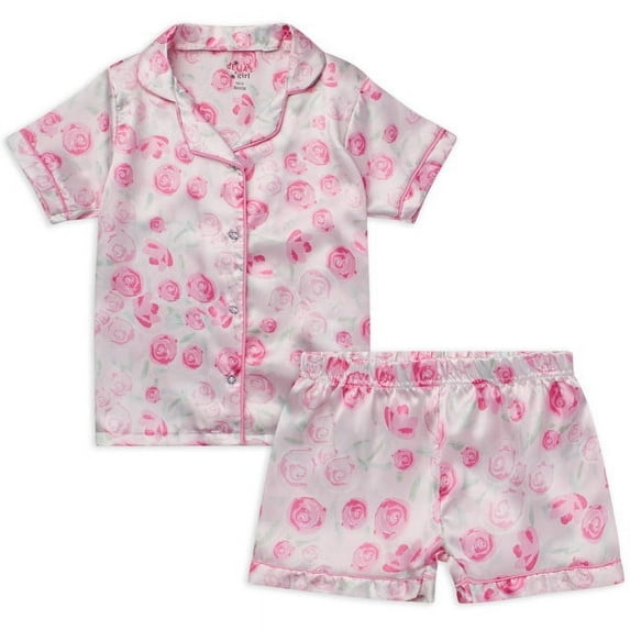 dELiA*s Girls' Pajama Set - 2 Piece Silky Soft Satin Button Down Sleep Shirt and Pajama Shorts (Sizes: 4-16)