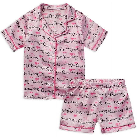 dELiA*s Girls' Pajama Set - 2 Piece Silky Soft Satin Button Down Sleep Shirt and Pajama Shorts (Sizes: 4-16)