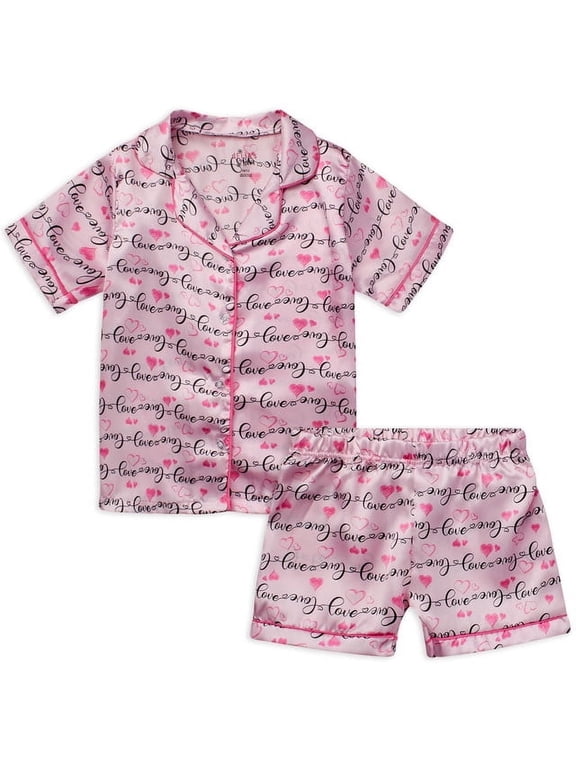Girls' Pajama Set - 2 Piece Silky Soft Satin Button Down Sleep Shirt and Pajama Shorts (Sizes: 4-16)