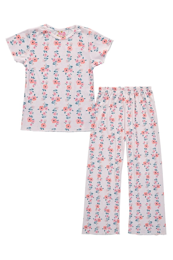 Girls' Pajamas - 2 Piece Snug Fit Pointelle Floral Bow Pajamas Set for Girls (Sizes: 4-16)