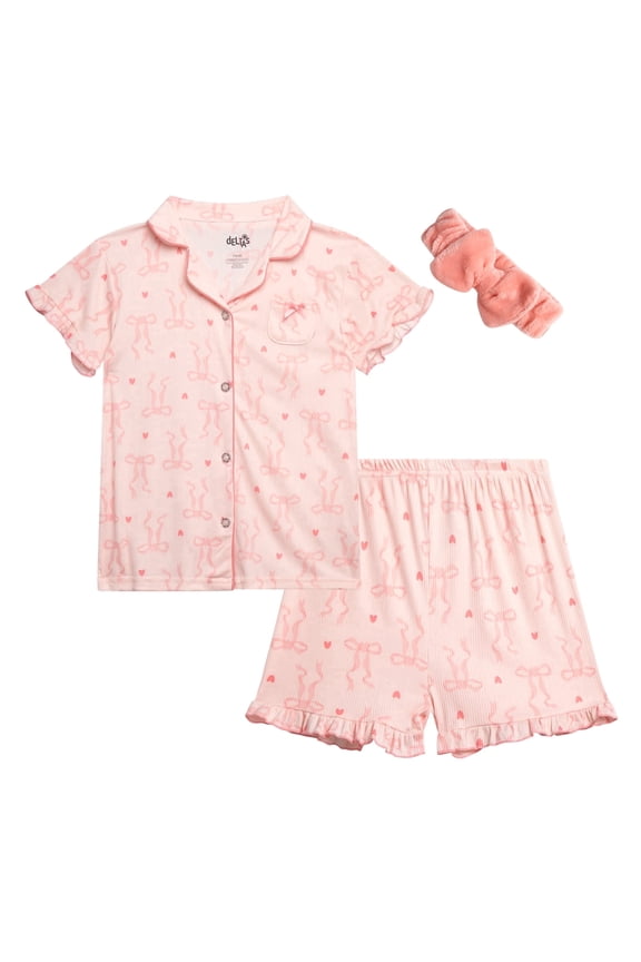 Girls Pajamas Set Cozy Soft Button Down Sleep Shirt and Pajama Shorts for Girls 2 Piece