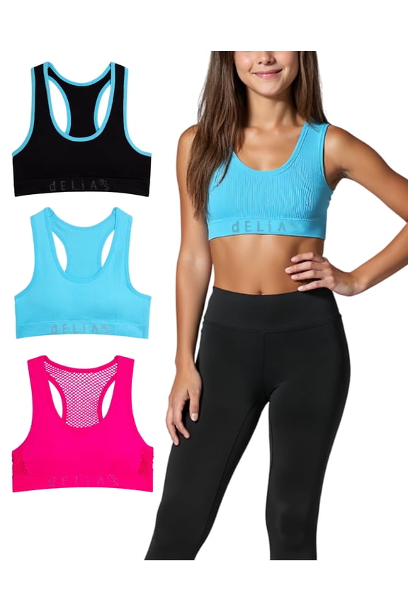 Girls Sports Bra - Seamless Light Padded Racerback Sports Bra for Girls, 3 Pack (32A-36A)