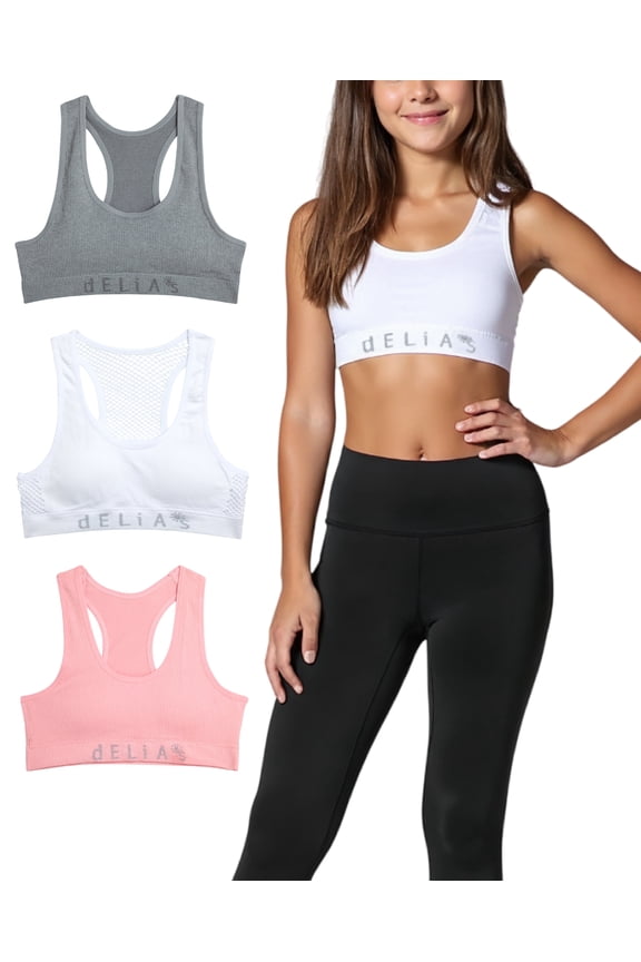 Girls' Sports Bra - 3 Pack Seamless Racerback Padded Support Training Bras for Girls (32A-36A)